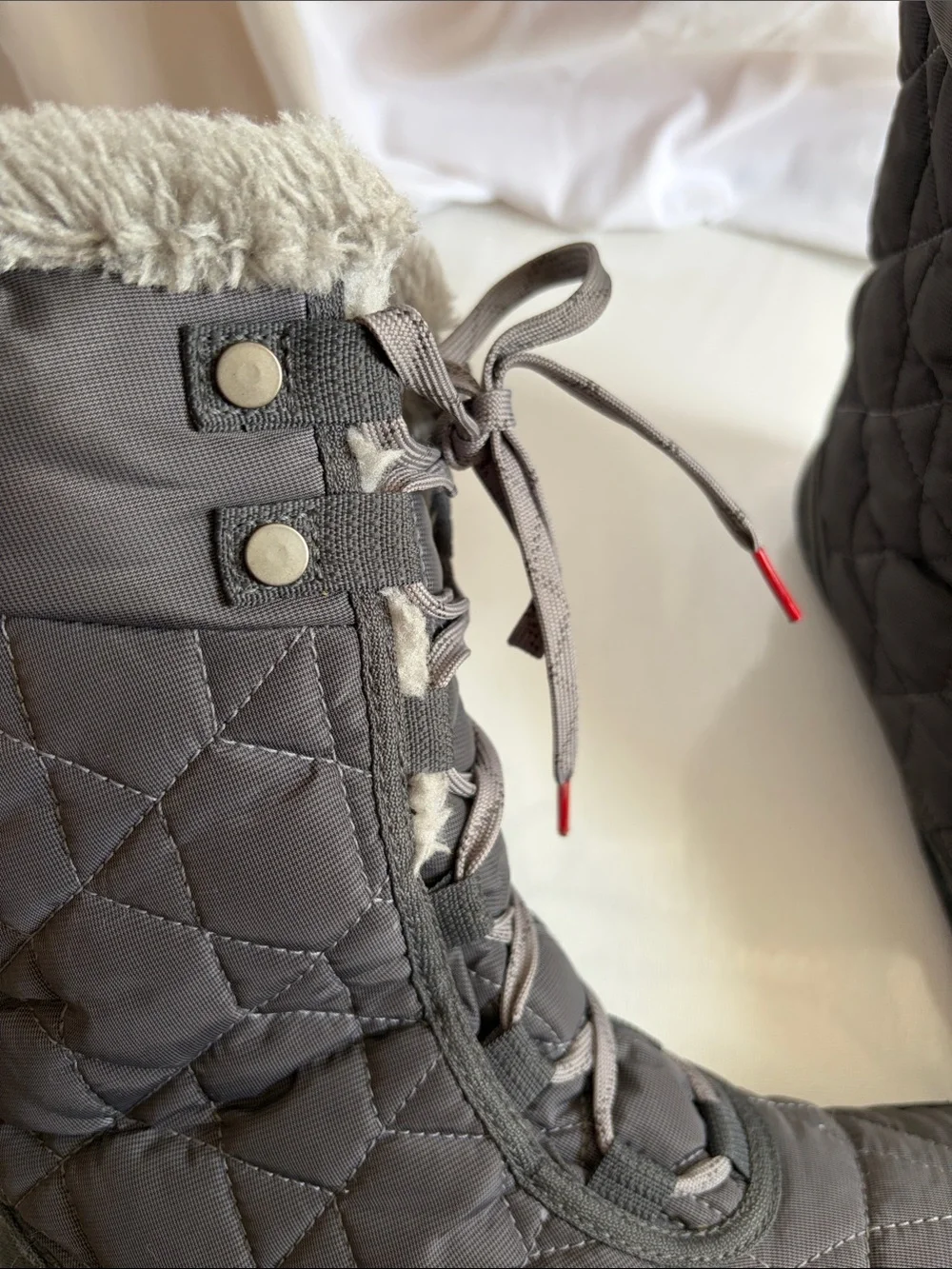 Columbia Omni-Grip Waterproof  Gray Quilted Faux-Fur Trim Winter Boots